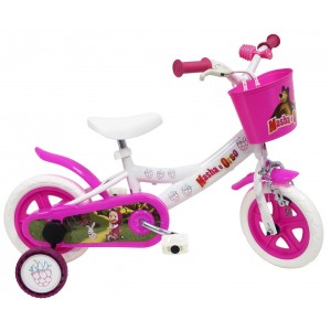 Vélo enfant Masha et Michka - 10 pouces avec roulettes de stabilisation et panier