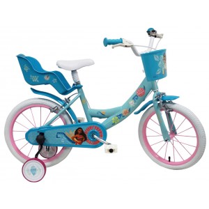 Vélo enfant fille Vaiana 16 pouces avec panier avant et porte-bébé