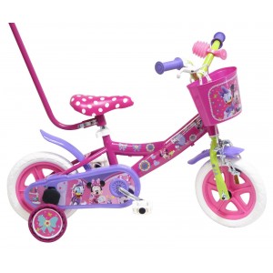 Vélo enfant fille Minnie - 10 pouces avec canne de guidage