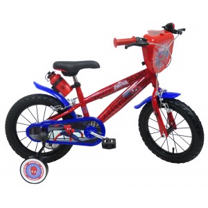 Vélo enfant garçon Spiderman - 14 pouces (3/5 ans) - Coloris Rouge/Bleu - ("Distributeur Officiel")
